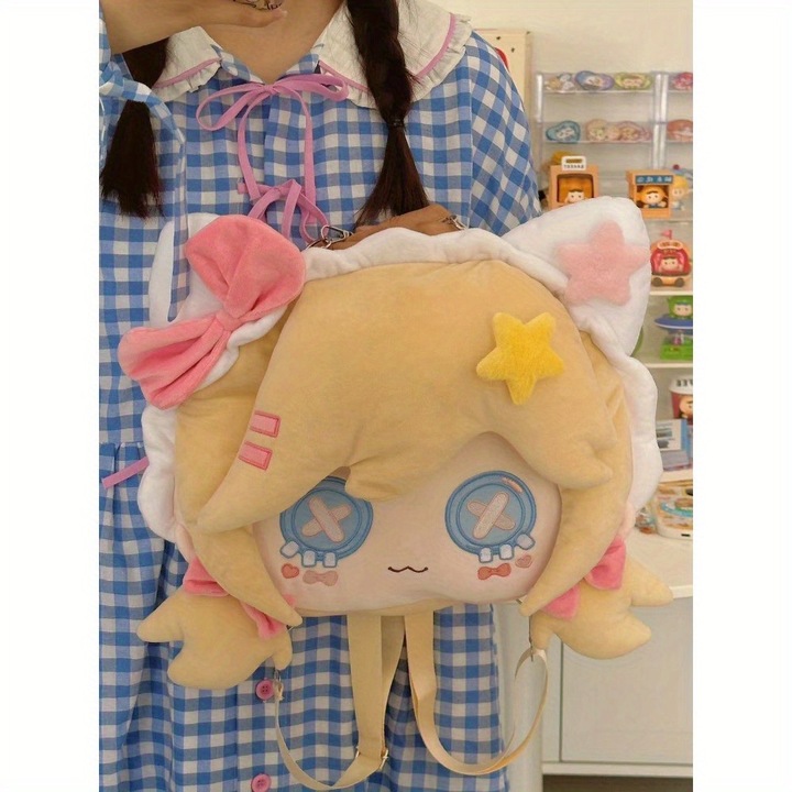 Ghiozdan casual, Forest Series, personaj din plus, imprimeu, polyester, curea ajustabila, inchidere cu fermoar