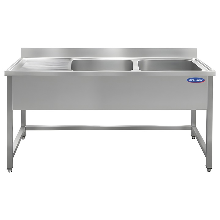 Spalator inox 2 cuve pe dreapta 500x500x300 si picurator Ideal Inox 1800x700x850 AISI 304