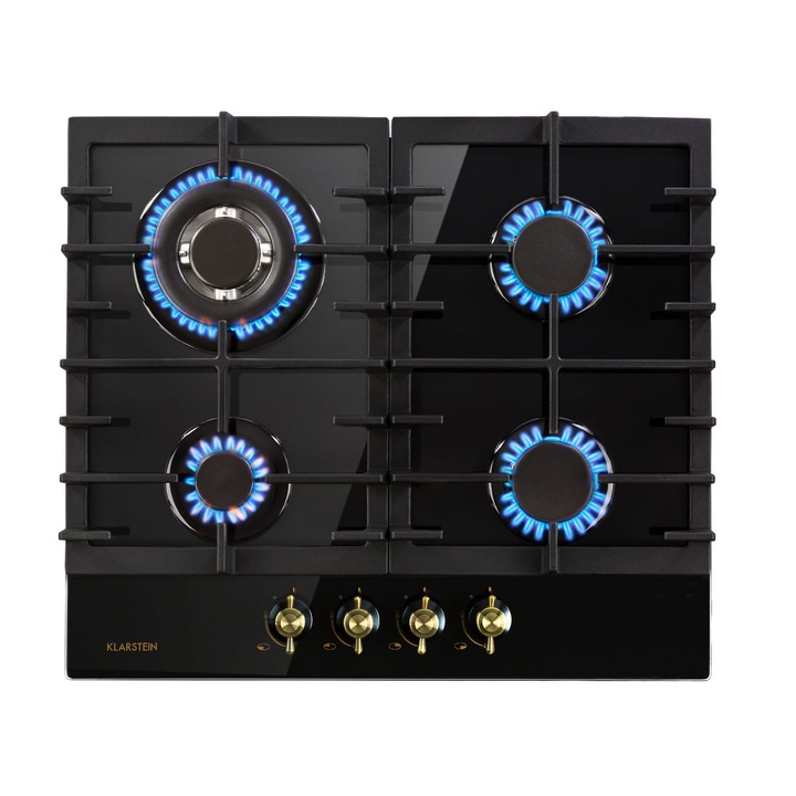 Plita pe gaz Klarstein Victoria 4 arzătoare, sticlă ceramică, negru, 60x10x51,5cm