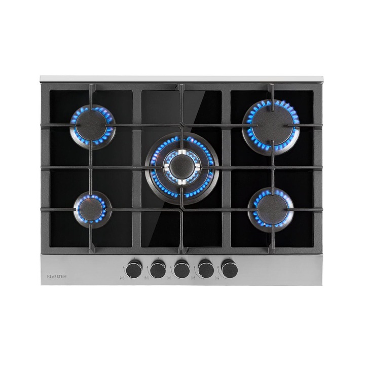 Klarstein, Alchemist, Plita Pe Gaz Cu 5 Zone, Arzatoare Din Aluminiu, Sticla-Ceramica, Negru