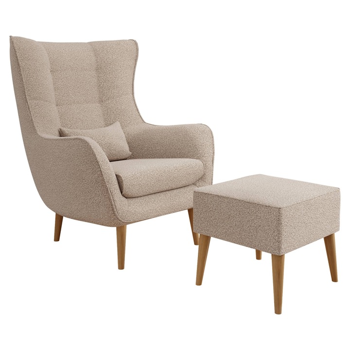 Fotoliu Florence + Puf Boucle, MIRJAN 24, latte, 80x95x106 cm