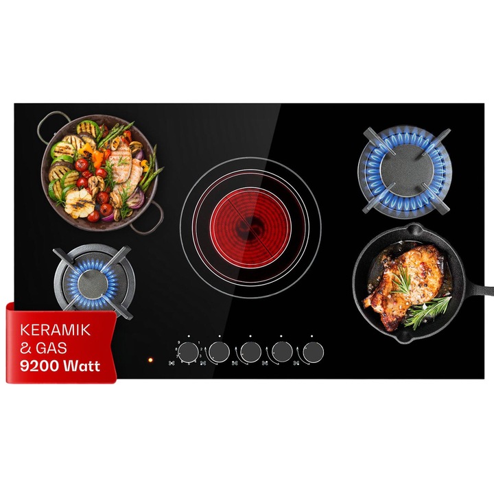 Multichef 5, Plita Cu Gaz Combinata, Gaz / Sticla Ceramica, 5 Zone