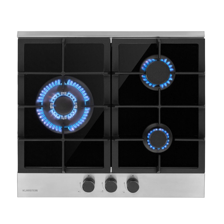 Plită pe gaz Klarstein Alchemist 3, 3 arzătoare din aluminiu, sticlă ceramică, 60x50x11cm