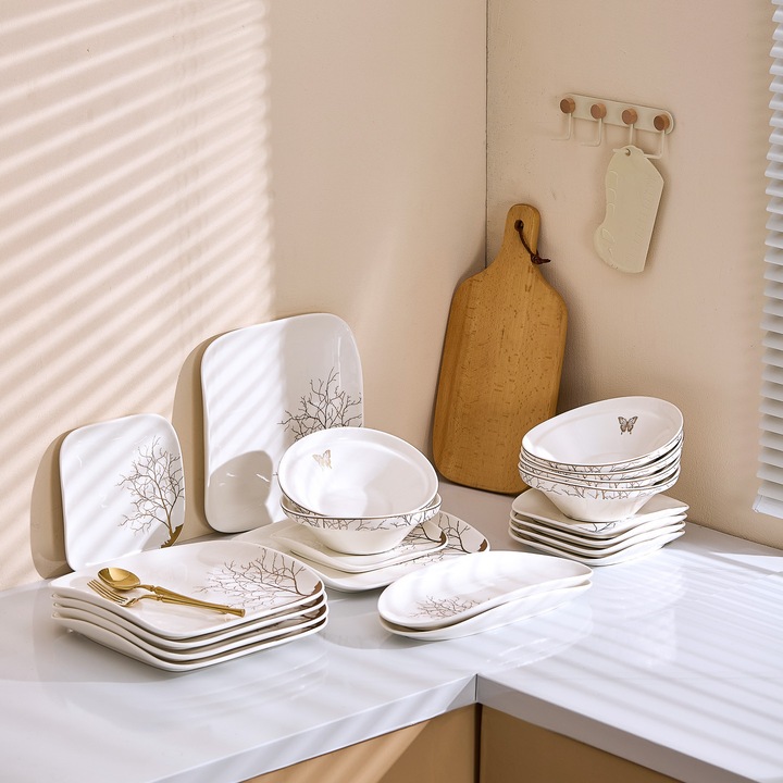 Set Serviciu Masa 20 Piese Patrat, Portelan Premium, 6 Persoane - Lifetree Collection