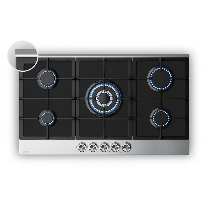 Klarstein, Plita Pe Gaz Verosteel, 5 Arzatoare, Aprindere Electrica, Compatibila Cu Gaz Natural Si Gpl, 10400W, 90 Cm