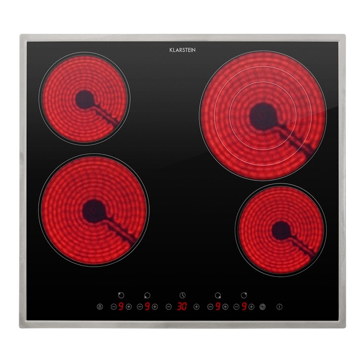 Klarstein, Virtuosa 4 Prime, Plita Incorporata, 4 Zone, 6500W, Vitroceramica, Cadru Din Otel Inoxidabil