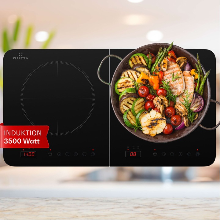 Plita Dubla Cu Inductie Klarstein Cookio 3500W Cu Temporizator Din Sticla Ceramica