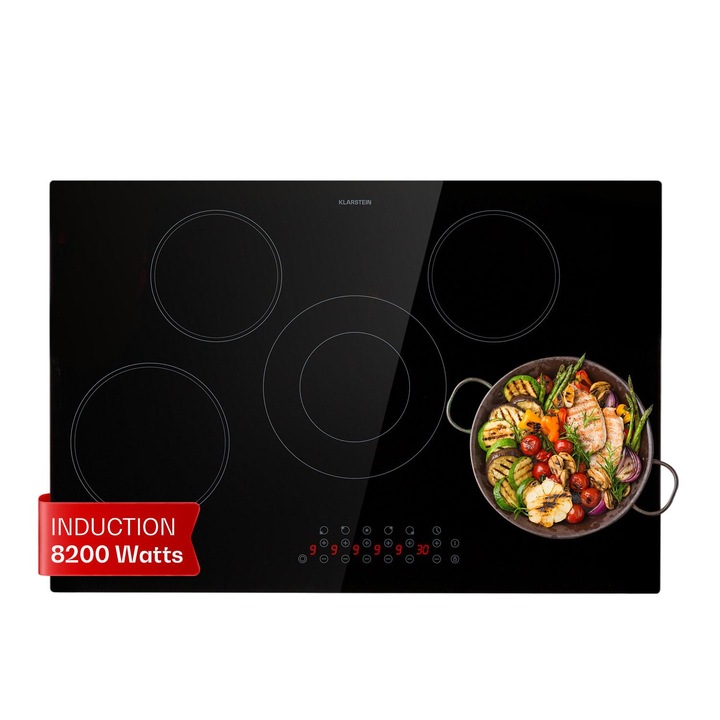 Plită incorporabilă Klarstein Virtuosa 5, 5 zone, 8200 W, sticlă ceramică, 77x52x5,2cm