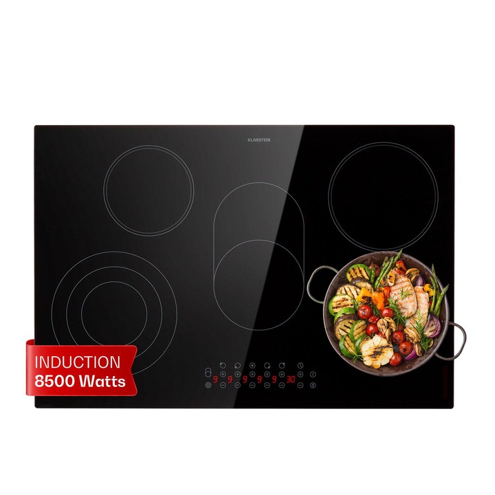 Klarstein, Virtuosa 5, Plita Incorporabila, 5 Zone, 8500 W, Sticla Ceramica