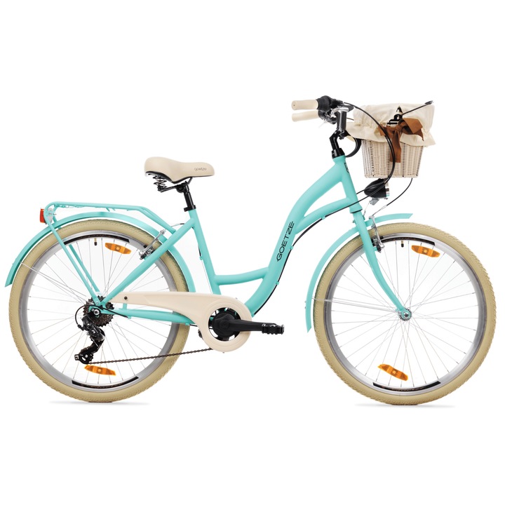 Bicicleta de oras Goetze Mood 26", cadru otel 17", design retro, frane V-Brake, 6 viteze Shimano Tourney, cos pe ghidon