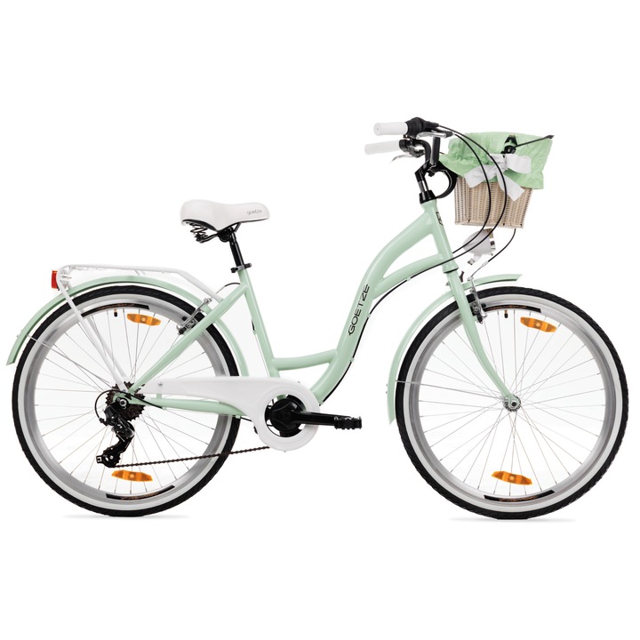 Bicicleta de oras Goetze Mood 26", cadru otel 17", design retro, frane V-Brake, 6 viteze Shimano Tourney, cos pe ghidon