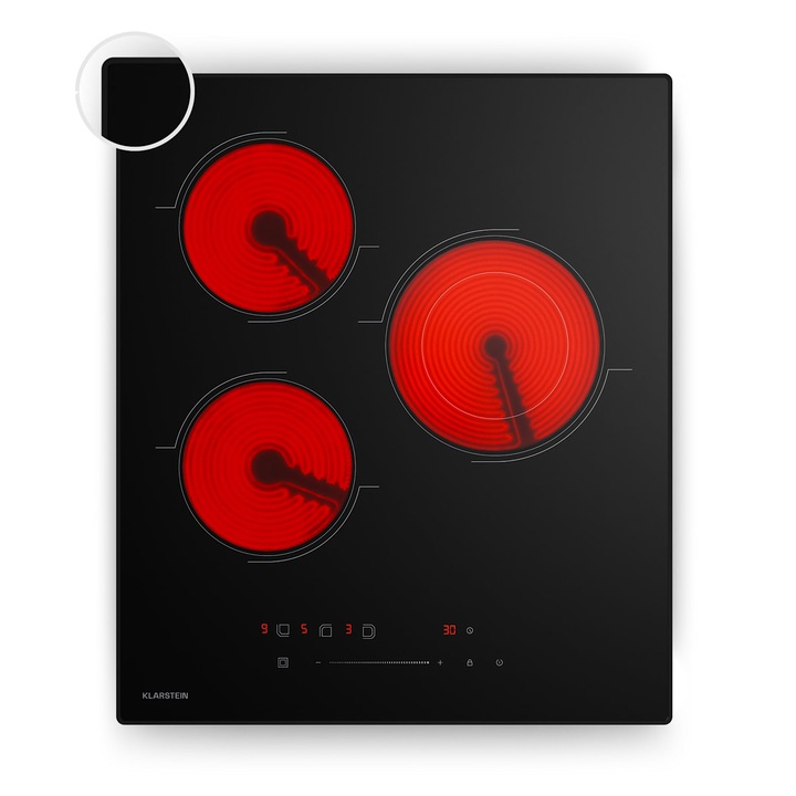 Klarstein Velaire kerámia főzőlap, 3 főzőzóna, minimalista design, 4100 W, 45x51,3x6,8cm