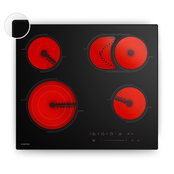 Plită vitroceramică Klarstein Velaire, 4 zone de gătit, 6700 W, dimensiuni 59,3x52,3x5,2cm