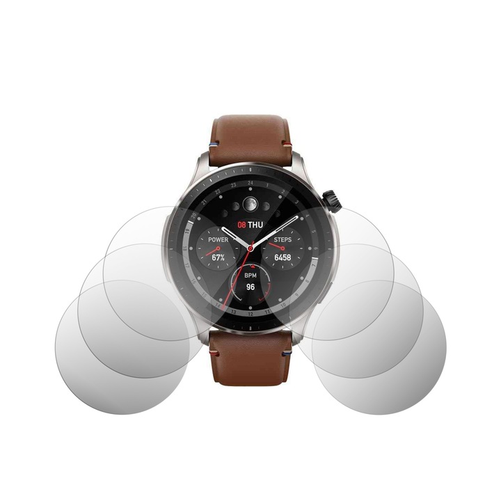 Set 6X Képernyővédő Fólia Folie24, Amazfit GTR 4 - 46mm-hez, 3X Ultra-Clear + 3X Matt, Ragasztós, Rugalmas, Öngyógyító