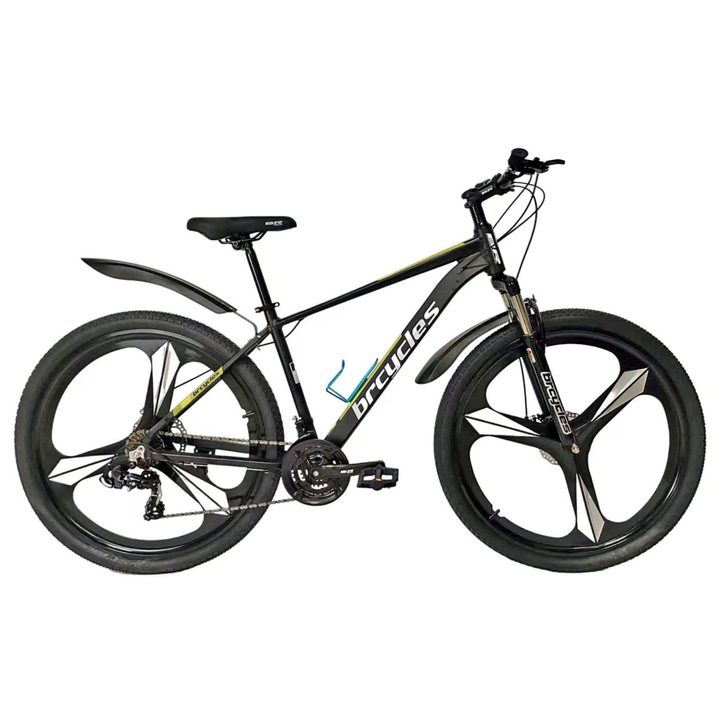 Bicicleta MTB-HT 29" BR Tornado ProMG, cadru aluminiu 17", jante magneziu, manete secventiale, frane disc, 21 viteze, negru/galben