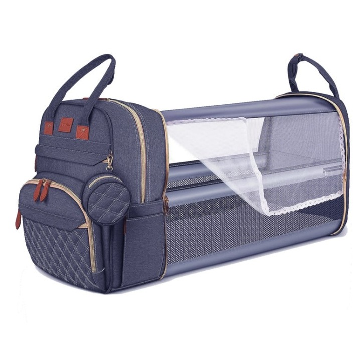 Geanta pentru Bebelusi 3-in-1 cu Patut Pliabil – Rucsac Multifunctional pentru Scutece, Statie de Schimbat si Pat Portabil pentru Calatorii