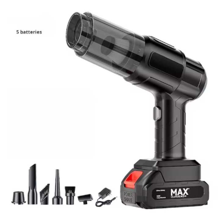 Aspirator portabil 6 in 1, Rapid Shop Online, 120W, negru, cu acumulator si functii de aspirare si suflare