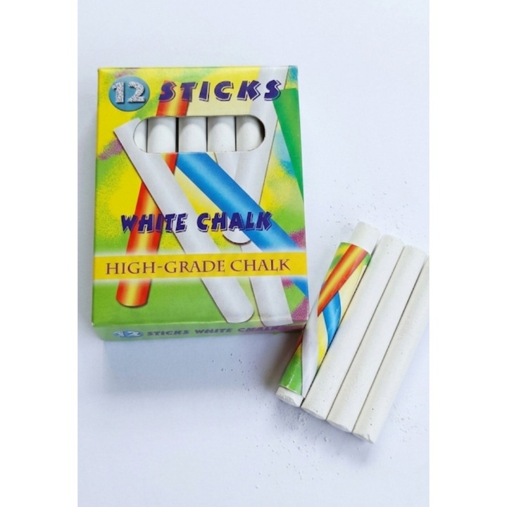 Creta alba, set 12 buc, cilindric, pentru tabla neagra