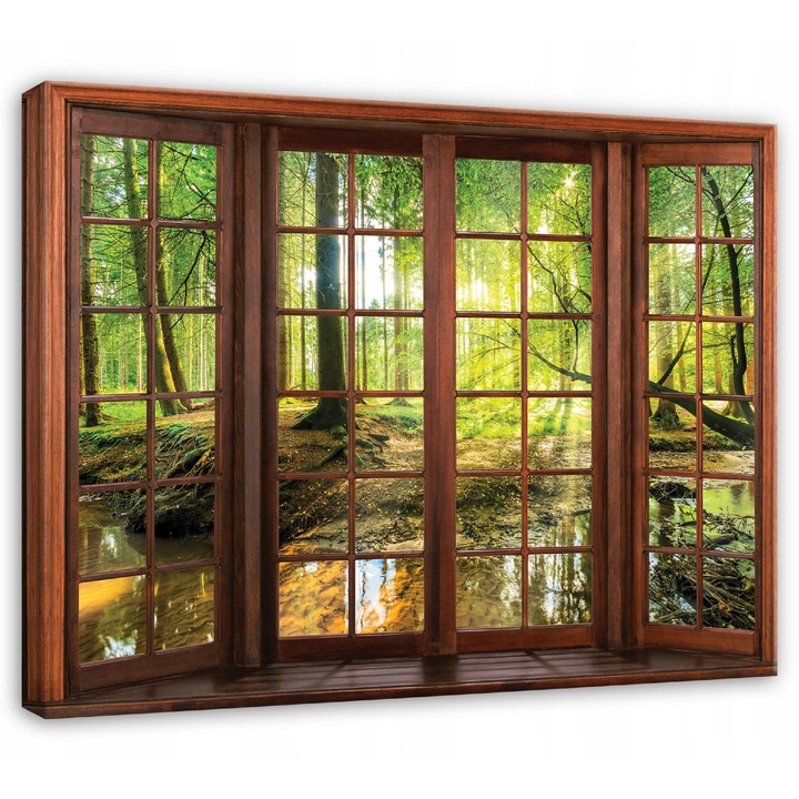 Канава картина, прозорец, гора, пейзаж, 60x40 см, картина, декоративна, всекидневна, кухня, картини за стена, PP14208O4