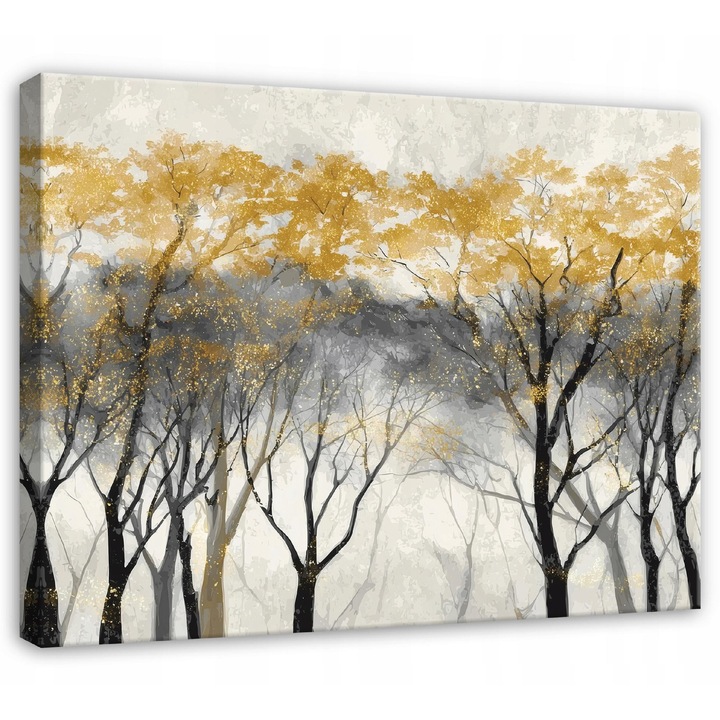 Канава, Абстрактна, Дървета, Златни, 60x40 см, Картина, Декоративна, Всекидневна, Кухня, Картини за стена, PP16087O4