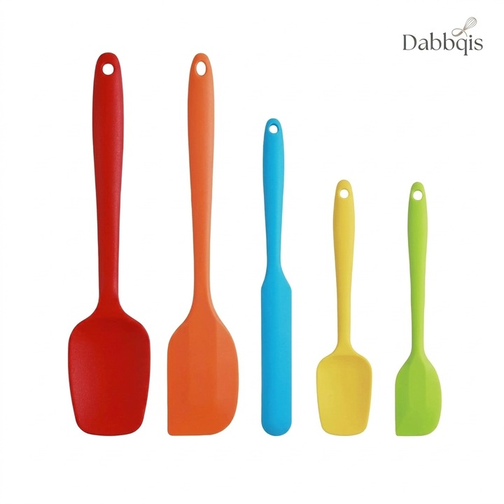 Dabbqis 5 darabos szilikon spatula készlet, 315°C hőálló, egyrészes kialakítás, tapadásmentes, BPA-mentes, többszínű