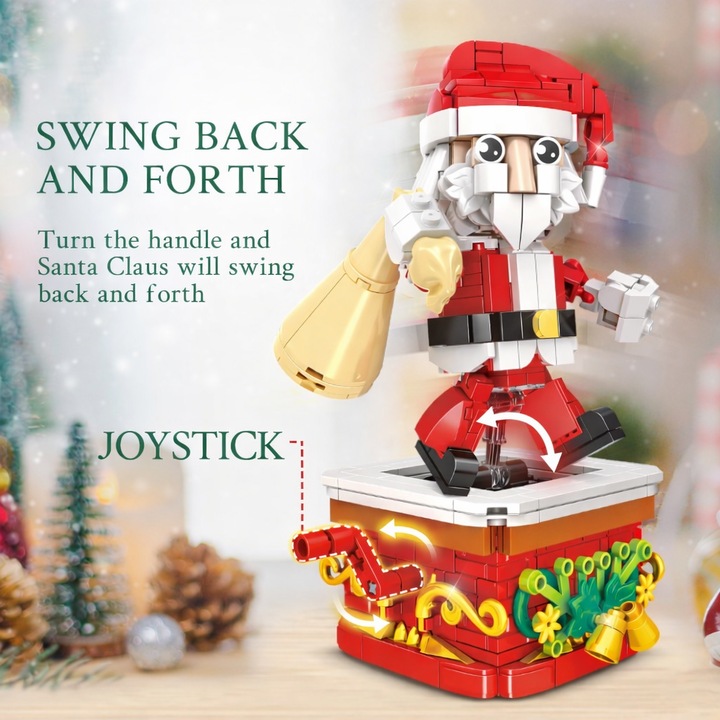 Set de Constructie cu Piese Tip Blocuri Constructie MiniBric® Mos Craciun, Colectia Christmas, Cu Mecanism Miscare, Pentru Baieti si Fetite, 11151- DS, Cadou Ideal Pentru Copii Pasionati de Jucarii de Constructie, 404 Piese