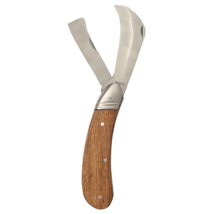 Cutit pentru altoit lumixauto, doua lame, otel, maner din lemn, 19.5cm