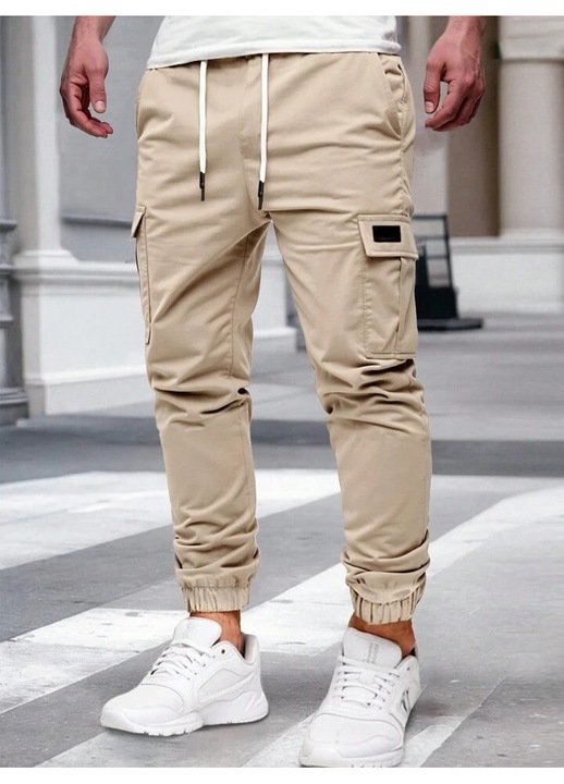 Férfi nadrág, krém, cargo, zsebekkel, L