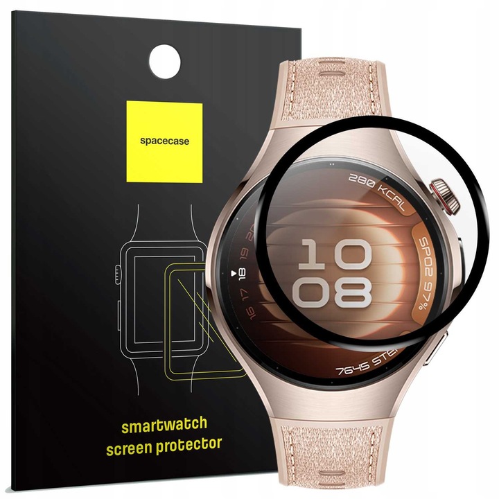 Sticla de protectie hibrida Spacecase pentru Huawei Watch 5 42mm, montaj usor, 0.3mm, set complet