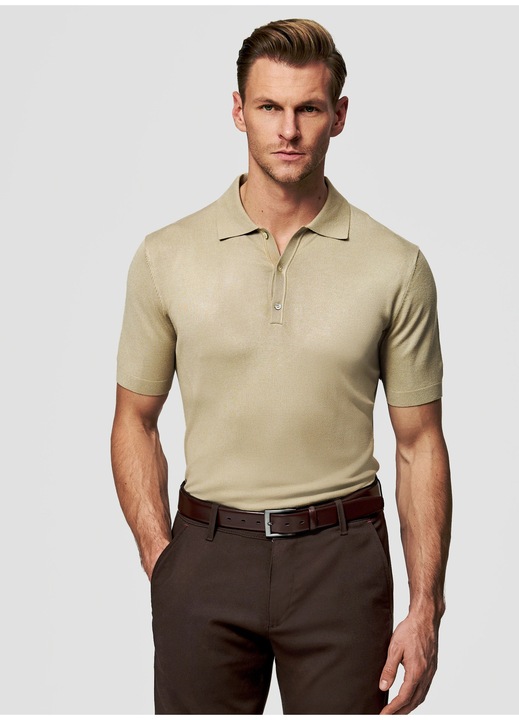 Pako Lorente férfi galléros póló, bézs, viszkóz, Bézs