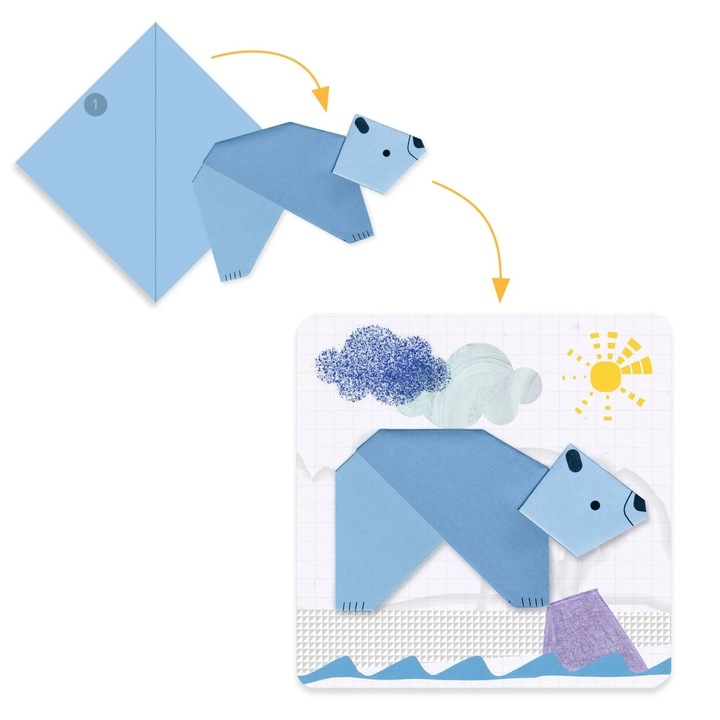 Joc creativ origami set 5 animale 3D, Djeco, multicolor, 4-7 ani