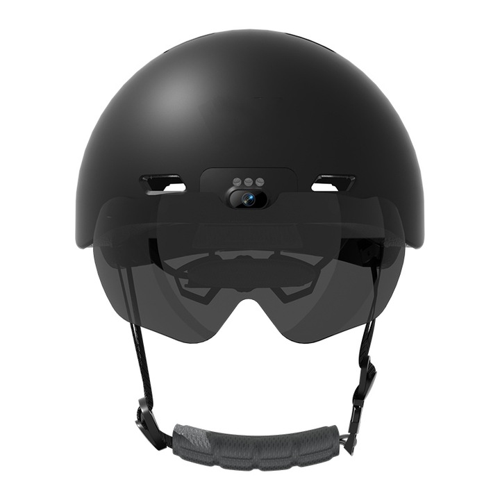 Okos sisak, 720P, EPS, felvevővel, Bluetooth hívások, 130°-os nagylátószögű objektív, hangvezérlés, ergonomikus kialakítás, 27,5x14,5x22,5cm, fekete