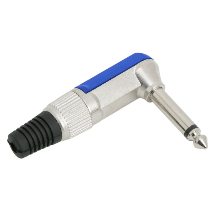 Mufa Jack Mono 6.3 mm unghi 90 metalică cu protecție anti-îndoire