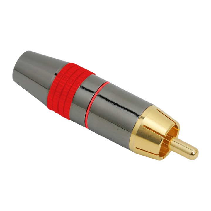 Mufă RCA Aurită pentru Cablu Audio-Video, Conector Metalic, Placă de Argint, Roșu, max. 8mm