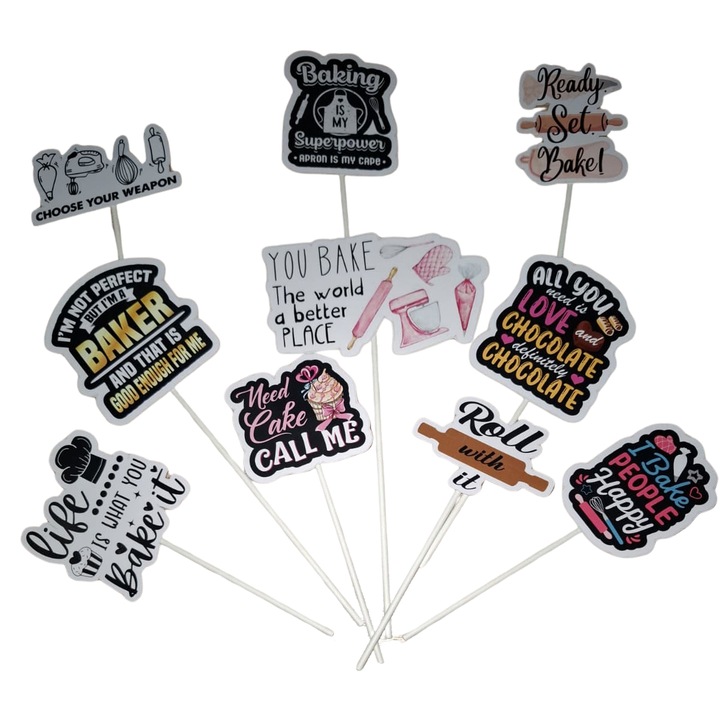 Dekoráció tortatető karton, cukrászda szerelmeseinek témájú (bakery lovers) - 10 darab