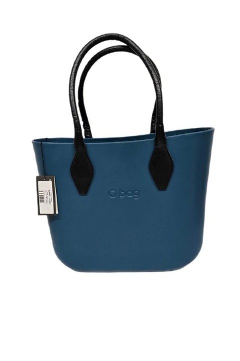 Geanta O bag, Albastru, cu manere negre, cu compartiment unic, din poliuretan