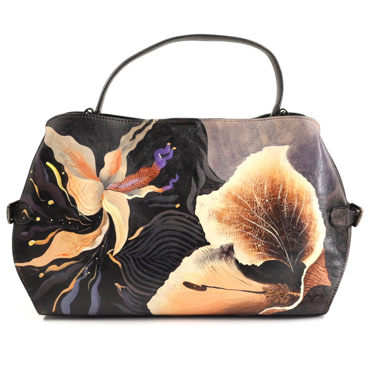 Geanta dama negru floral F8528, Multicolor, Universal