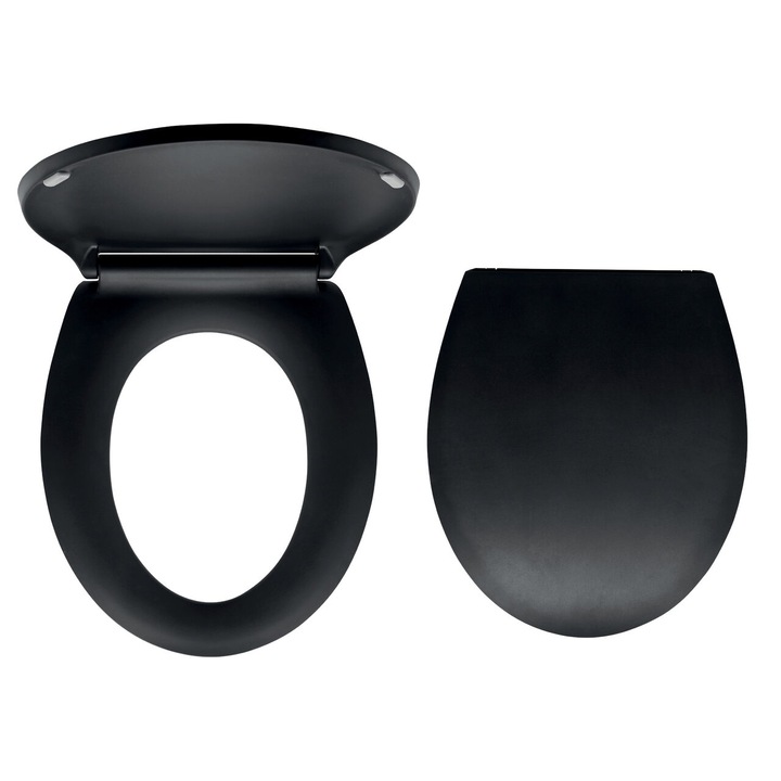 Capac toaleta Ferro, duroplast, negru, balamale soft-close, 430x369mm