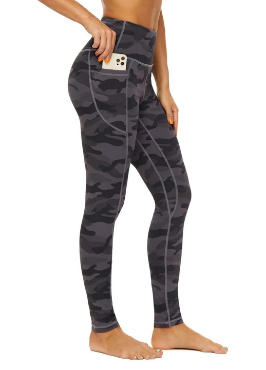 Colanti sport dama talie inalta cu buzunare Lung opac – Gri inchis, marimea S