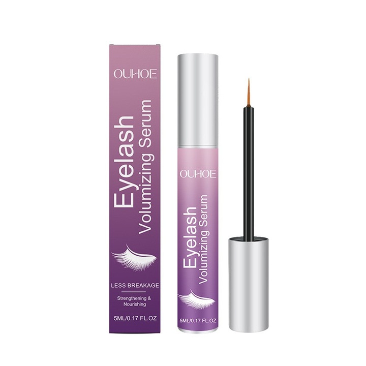Serum pentru gene OUHOE, fara hormoni, cu extract natural de alge marine si acid hialuronic, hidratare intensiva 8 saptamani, 5 ml - pentru gene mai lungi, mai groase si mai puternice, transparent