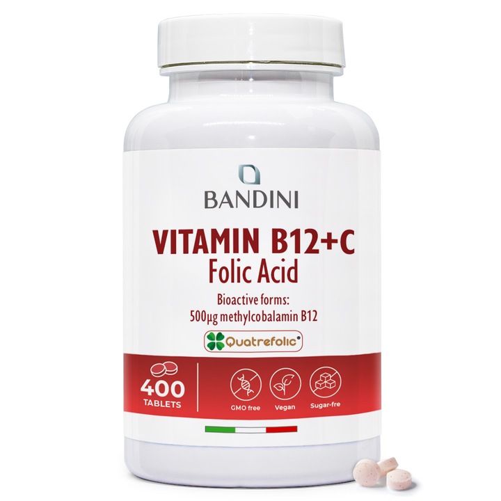 Bandini® Vitamina B12 + Acid folic + Vitamina C – 400 de comprimate