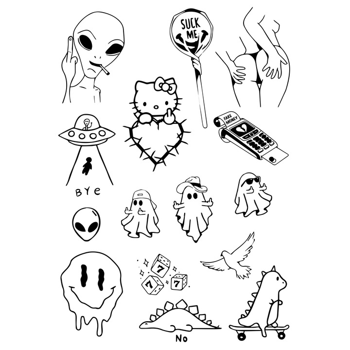 Tatuaj temporar, Flash Tattoos Romania, Alien, rezistent la apa, 21 x 15 cm