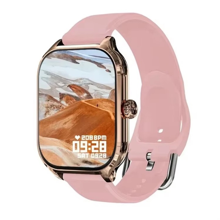 Smartwatch H9 MAX, Ecran 2.01”, Bluetooth Call, Monitorizare Sanatate, IP68, Fitness Tracker, Notificari, Autonomie 10 zile, Unisex, Roz-curea silicon