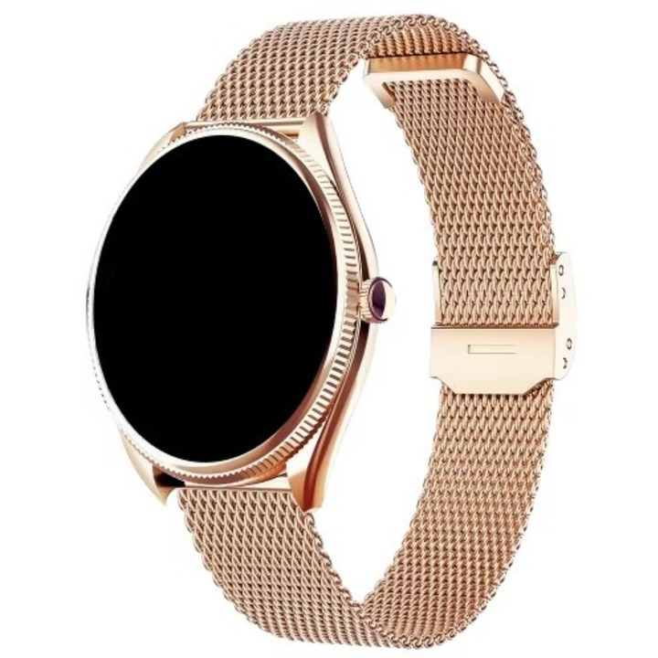 Smartwatch VL60 Pro 2025 pentru Femei – PRO Eleganta, Rafinament, Feminin si Inteligent, Apeluri Bluetooth, Ecran AMOLED 466×466, Monitorizare Somn & Puls, AI Voice Assistant, Multisport, Management menstrual, Rezistent la apa, Auriu, Curea din Otel