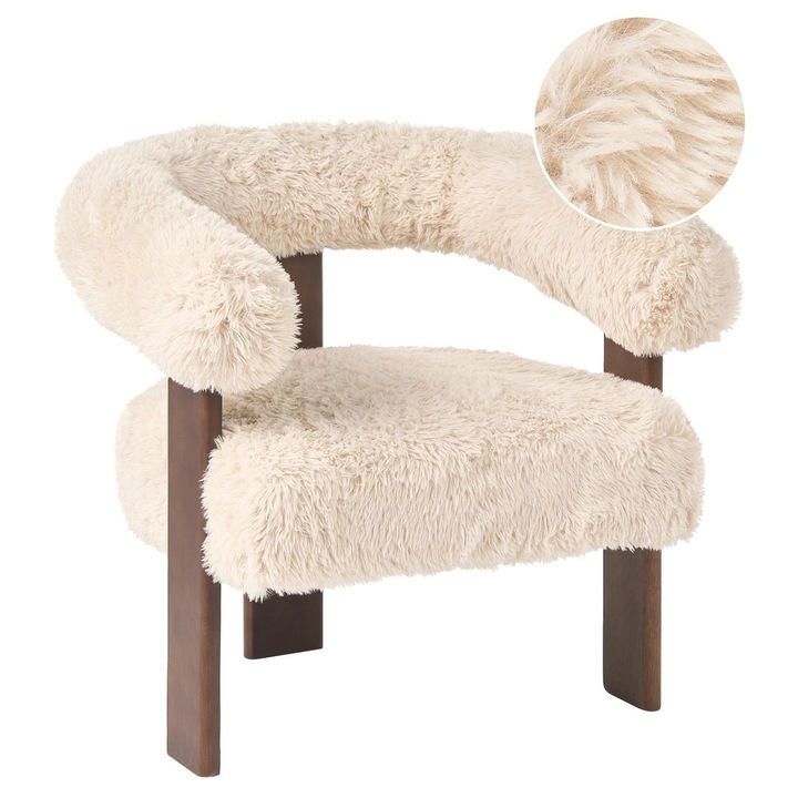 Fotoliu Ilbro Blana sintetica Alb murdar/Maro inchis