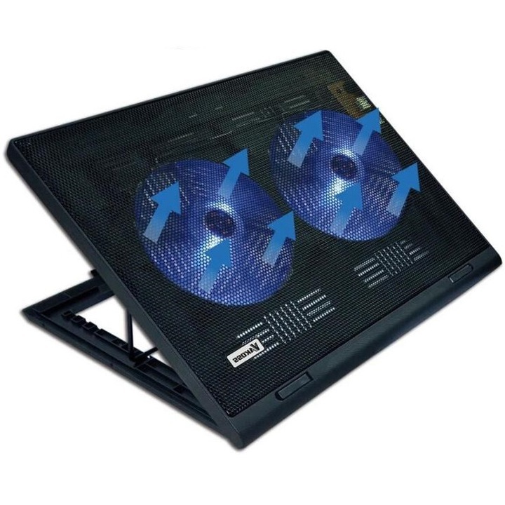 Cooler pentru Laptop TehnoFusion, 2 Ventilatoare, max 17 inch, USB, Negru