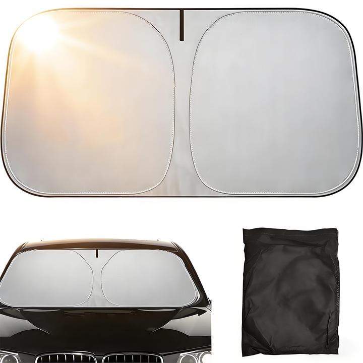Parasolar Auto tip Umbrela Retractabila, YOUKUKE®, Protectie Solara UV pentru parbriz masina, Pliabila si Usor de Utilizat, Cu Husa Eleganta, Universala pentru Parbriz Masina, 140x70 cm