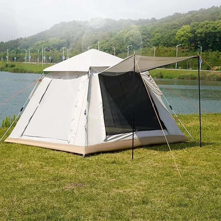 Cort de camping pentru 4 persoane, cu 2 usi, 200x200x150cm, gri 8466