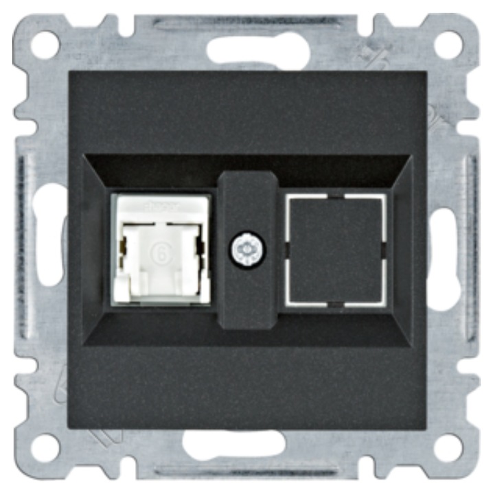 Priza calculator individuala HAGER, model WL2153, RJ45 cat.6 UTP, negru, 50x70mm