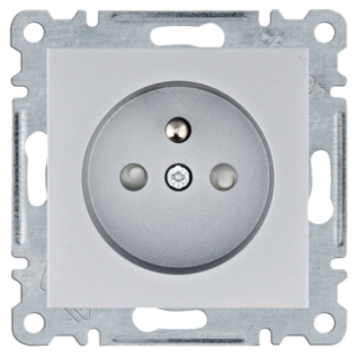 Priza electrica HAGER, model WL1042, 16A, 250V, argintie, montaj subtire